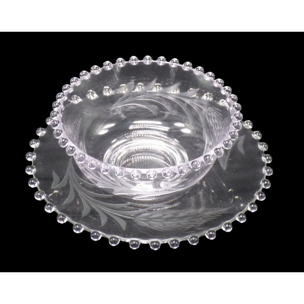 VTG Imperial Glass CANDLEWICK Etched Wheat Pattern Condiment Bowl & Underplate